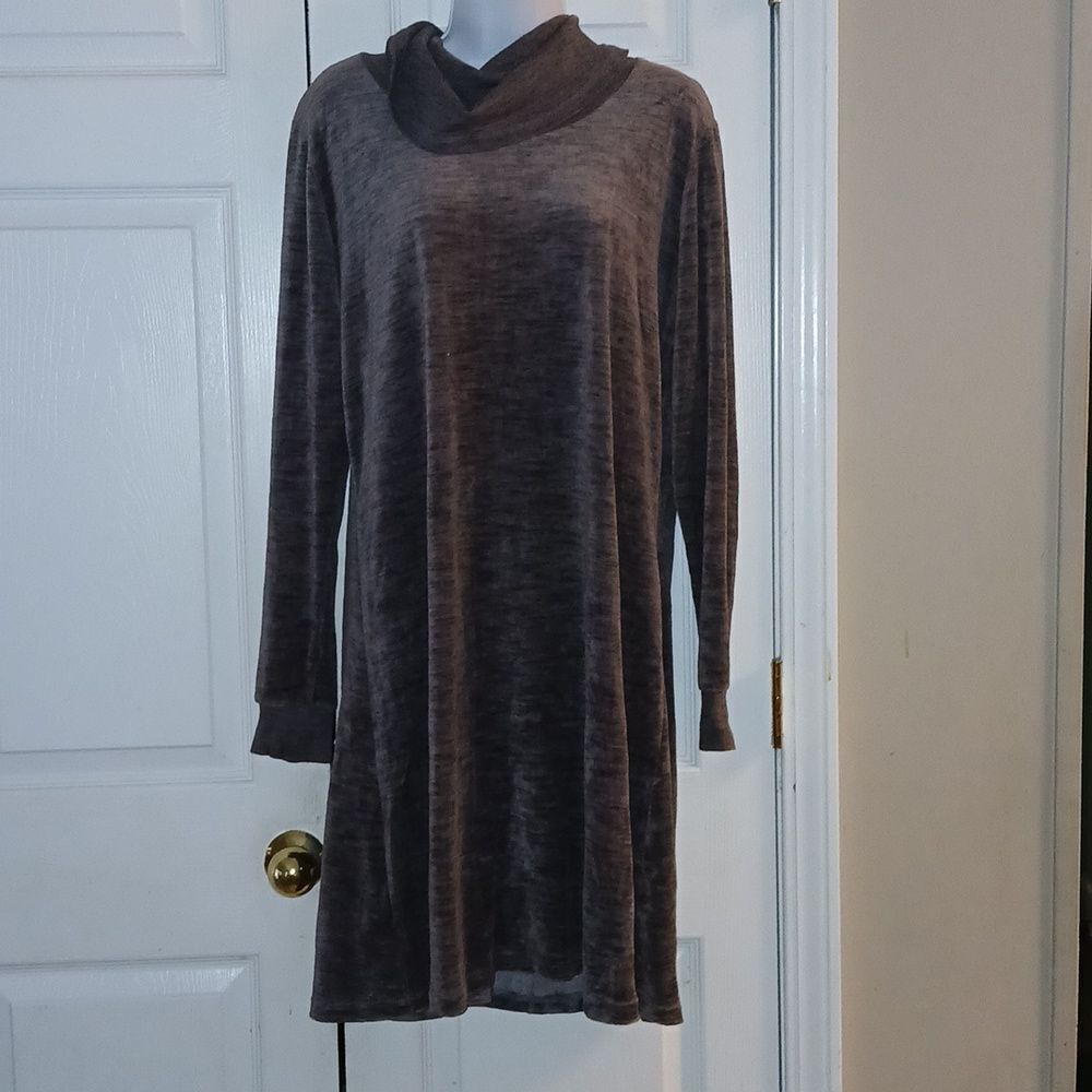 The Limited brown gray super soft cowl neck fall winter casual dress Sz L EUC
